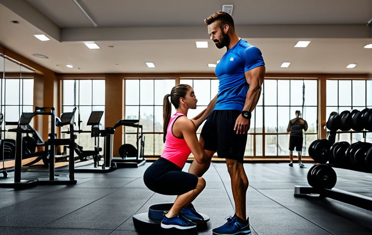 그린 운동 처방의 위험과 주의사항 - Professional Fitness Consultation**
"A qualified fitness professional in a modern gym setting, prov...