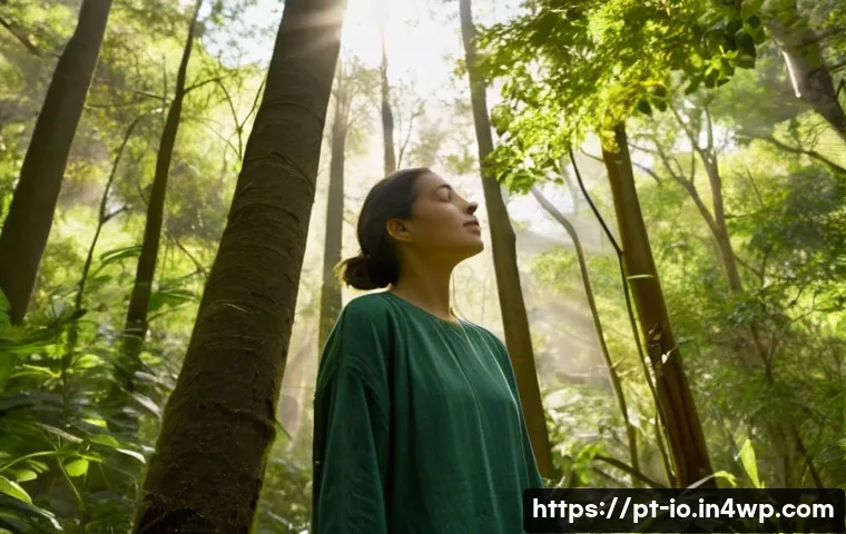 그린 운동 처방의 참여자 경험 공유 - **Prompt: Serene Forest Bathing in a Portuguese Natural Park**
A young Portuguese woman (20s-30s...