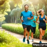 Home 20 그린 운동 처방의 성공 사례 분석 - A diverse group of adults jogging and walking along a well-maintained urban park trail in Brazil, su...