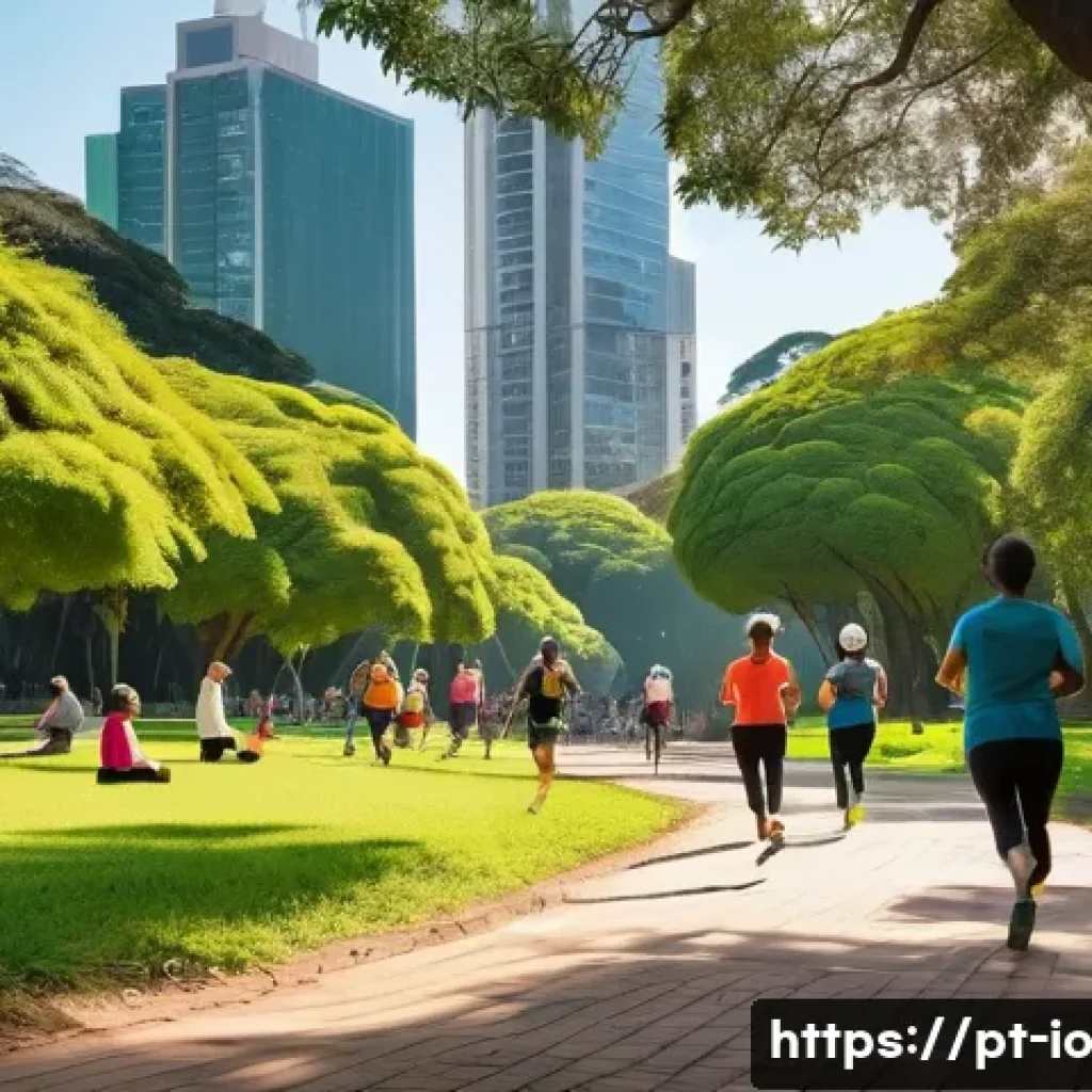 그린 운동 처방의 직접적인 효과 분석 - A serene urban park scene in São Paulo, Brazil, during a sunny afternoon: diverse group of people of...
