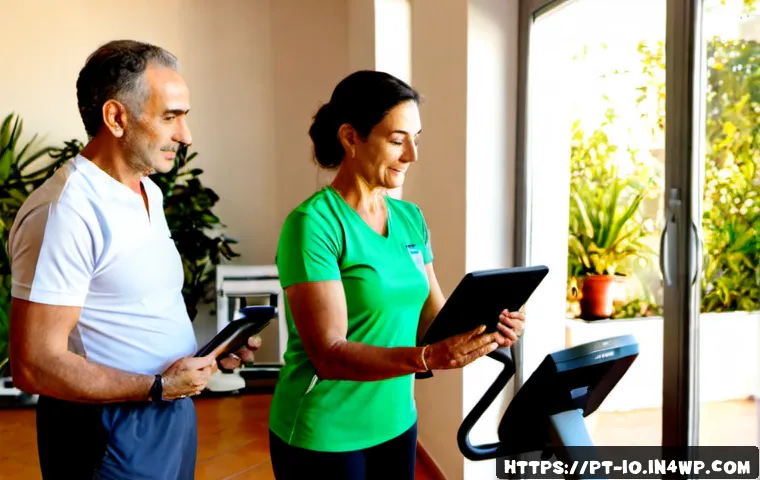 Home 17 그린 운동 처방의 진화를 위한 제안 - Photorealistic modern community health clinic in Portugal, a middle-aged physiotherapist in simple g...