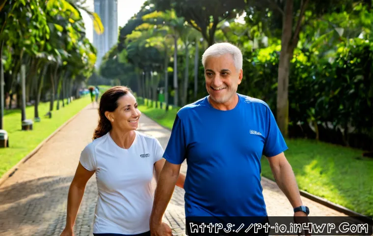 Home 17 그린 운동 처방의 범위와 한계 - Photorealistic outdoor health consultation in a lush Brazilian urban park, a middle-aged physiothera...